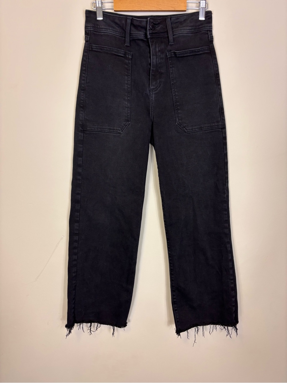 Just Black Straight Leg High-Rise Jeans in Washed Black Raw Hem 27